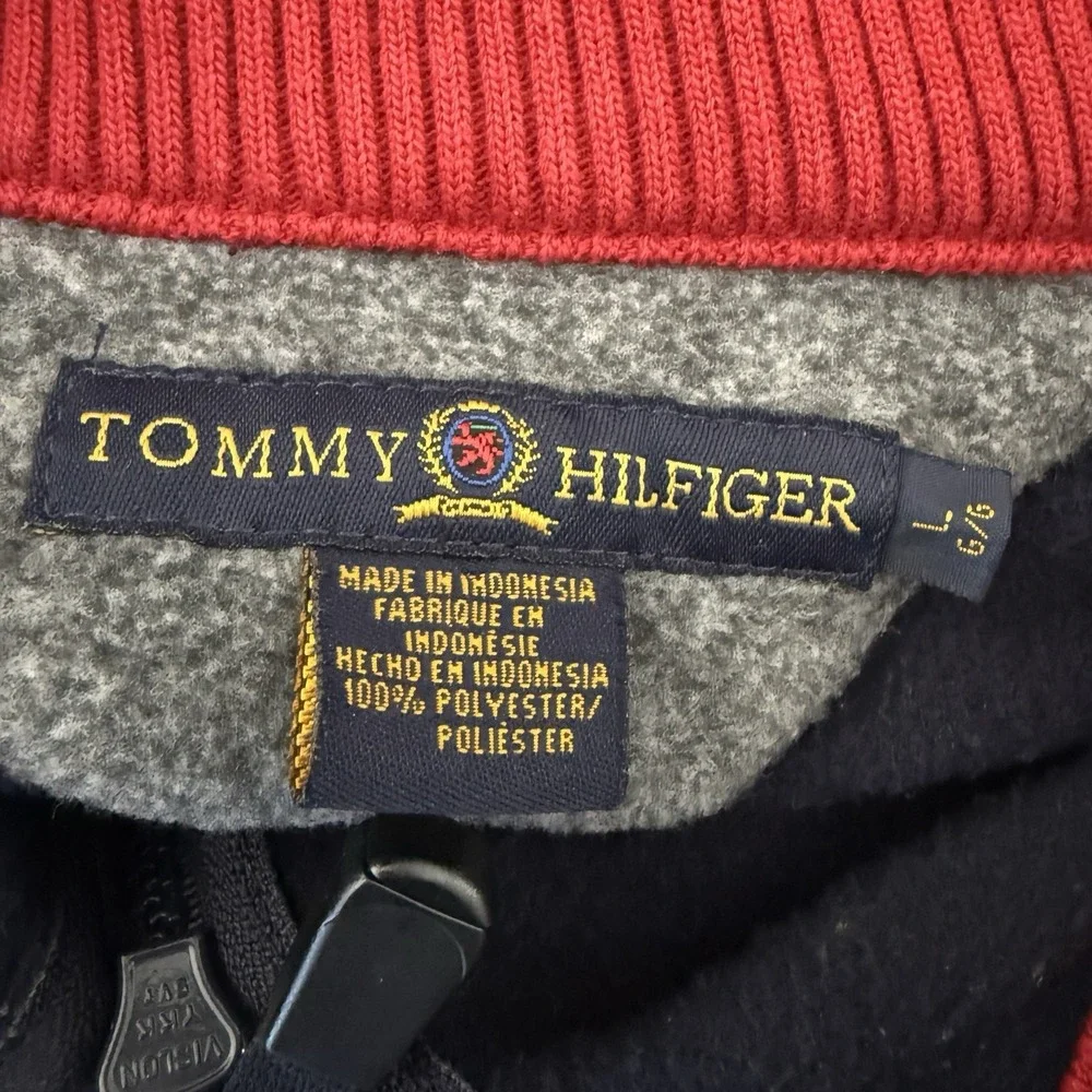 vintage Tommy Hilfiger Fleece Pullover Mens L Navy 1/4 Zip Mock Neck 90s